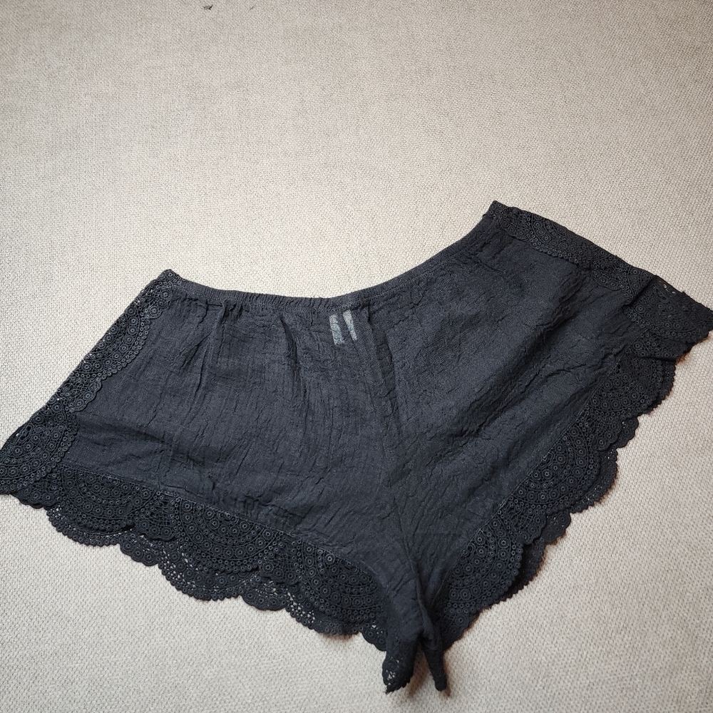 NWT Eberjey Crochet Trim Black Frankie Sol‎ Shorts Coverup Lingerie Cotton M/L - Picture 11 of 12